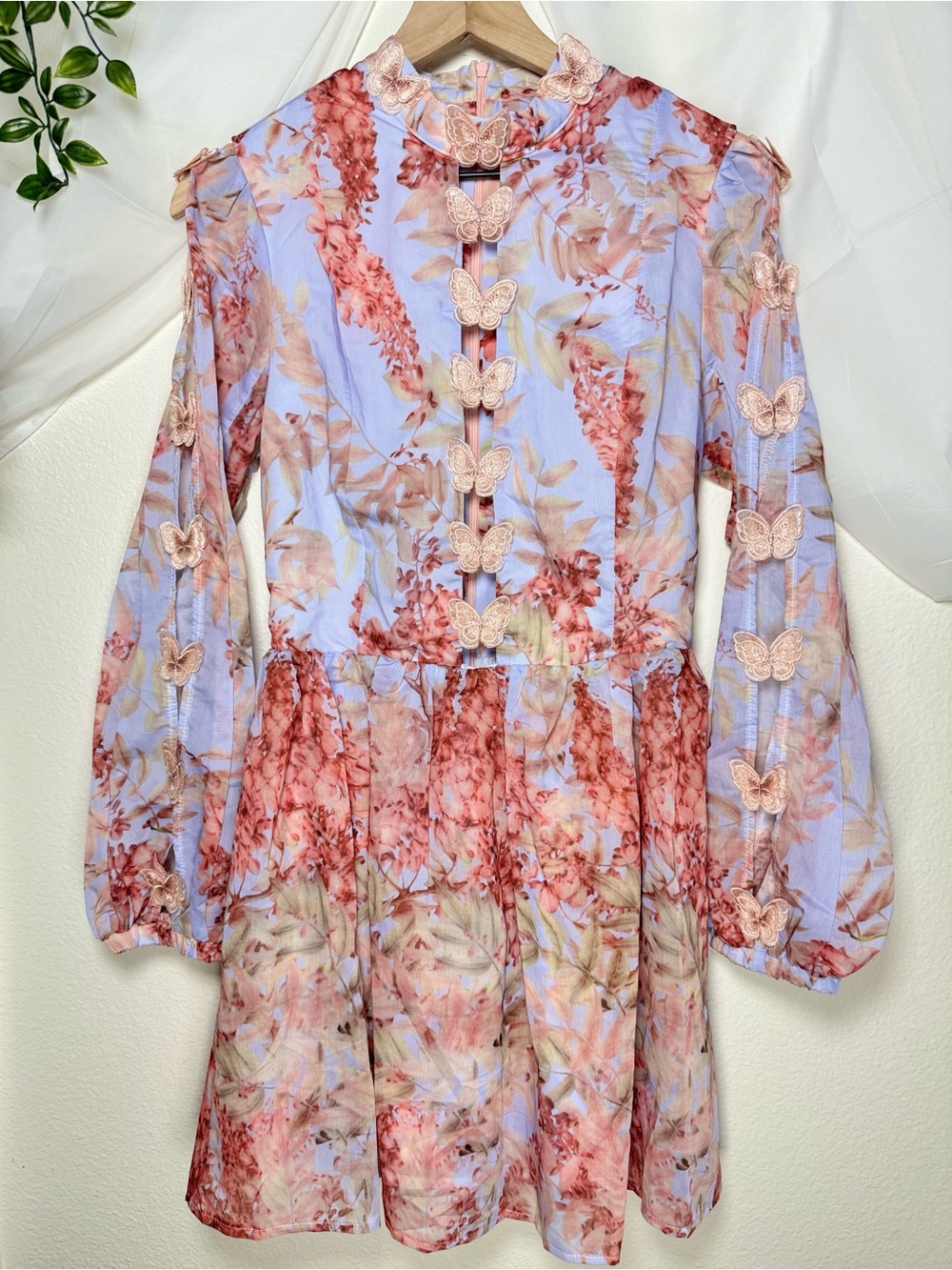 Fairy Butterfly Floral Print Mini Dress with Cutouts Butterfly Accents